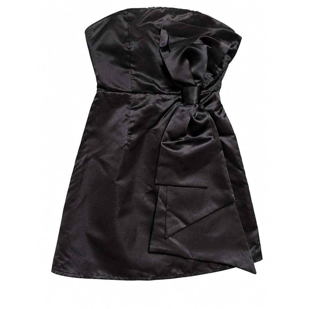 NWT SHEIN MOD Black Satin Strapless Mini Dress with Oversized Bow Detail Size M
